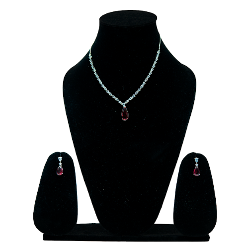 Elegant Red Stone Pendant Necklace and Earring Set